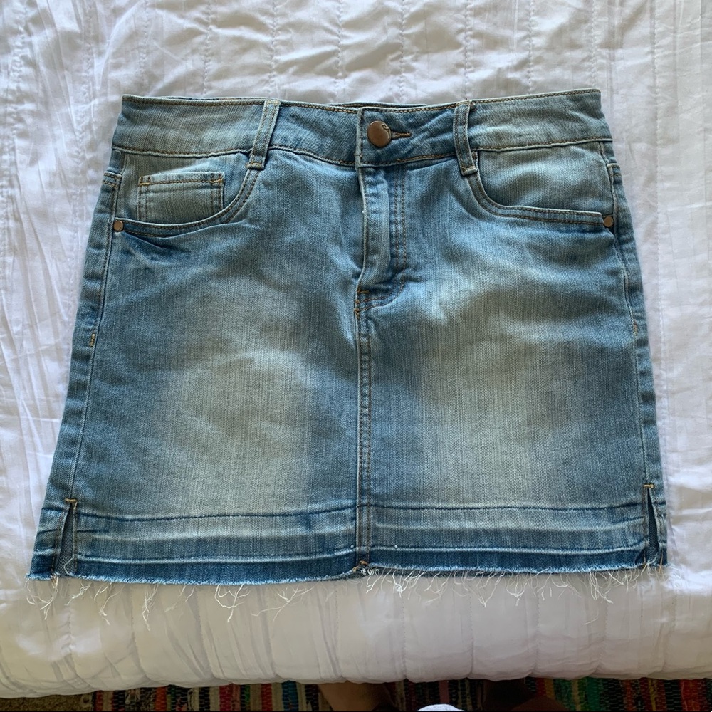 light blue jean skirt
